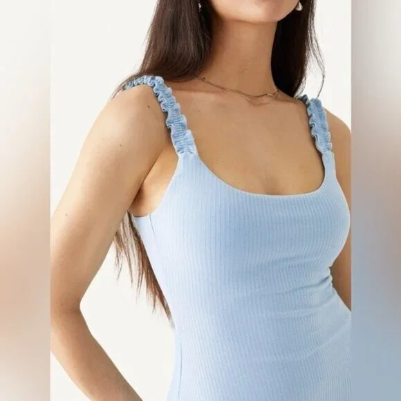 NEW OGL Move Size M Plantive Elf Brami Mini Dress With Shorts Baby Blue Ribbed - Picture 17 of 17